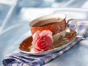 napkin, tea, rose, cup