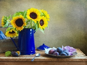 nature, Still, Nice sunflowers, plums