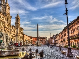 fountain, Navona Square, buildings, Italy, Monument, Rome