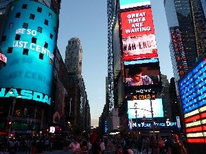 buildings, neon, Manhattan