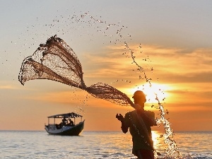 net, fisherman, sea, smack