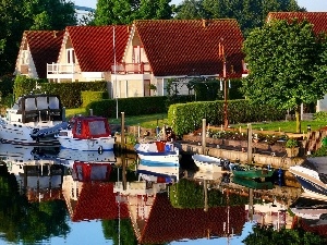 Netherlands, River, Houses, Boats