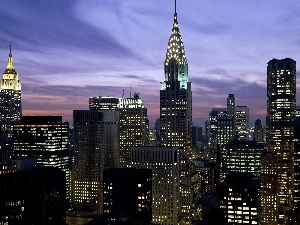 New York, Floodlit, panorama, town