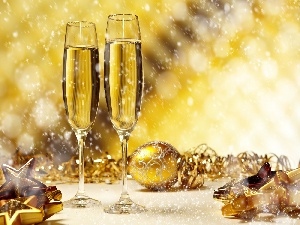 New, decoration, glasses, year, Champagne