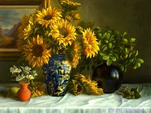 Nice sunflowers, ornamental, Vase