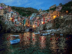 Night, Boats, Amalfi, Town