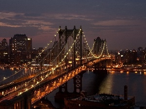 Night, panorama, Brooklyn, New, town, York, bridge