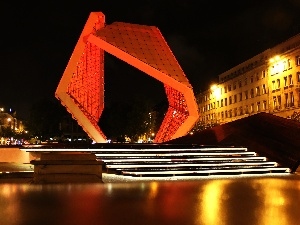 Night, Pozna?, fountain, freedom