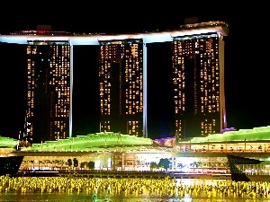 Green, Night, Singapur, decoration, Marina Bay Sands