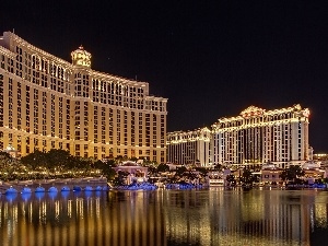 Night, Las Vegas, Hotel hall, Bellagio