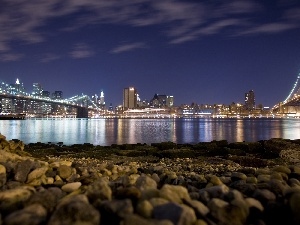 Night, bridge, illuminated, Town