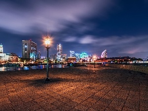 night, Town, Japan, Lighthouse, Yokohama
