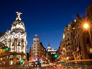Night, Town, Madrid, Spain