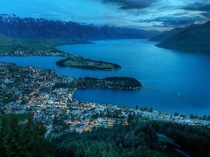 night, panorama, Queenstown, New Zeland