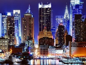Night, skyscraper, Town, New York