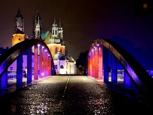 Pozna?, Night, Cathedral of Poznan, Jordan Bridge