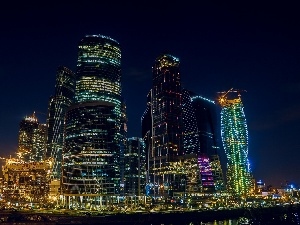 Night, Town, Russia, skyscraper, Moscow