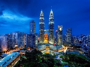 skyscrapers, Night, Malaysia