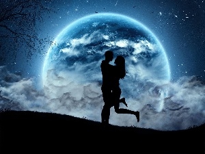 Night, moon, Steam, lovers