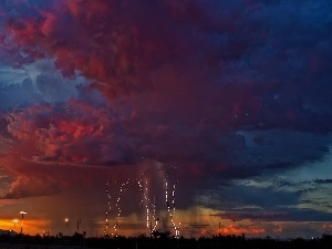 Night, Sky, Storm, thunderbolt