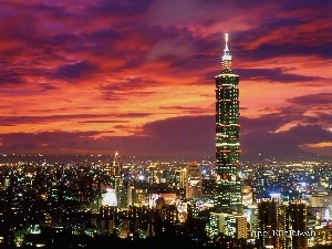Night, panorama, Taiwan, light, Taipei 101