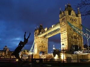 Night, London, bridge, Tower Bridge
