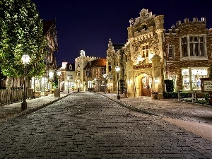 California, Night, USA, Disneyland, Street, Houses, HDR, Town