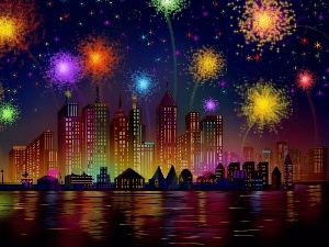 Town, Night, fireworks