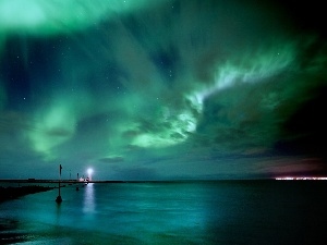 Night, water, turquoise, Sky