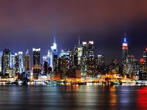 Night, skyscraper, New York, Town