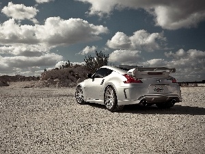 Nissan 370Z, clouds, silver