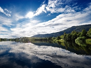 Norway, Mountains, lake, woods