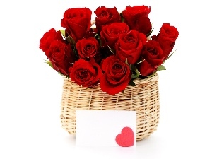 roses, note, basket