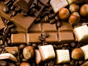 nuts, coffee, chocolate, grains