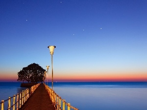 Ocean, trees, pier, Lighthouse