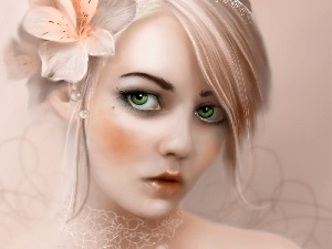 green ones, Hair, Colourfull Flowers, Women, Eyes, Bright