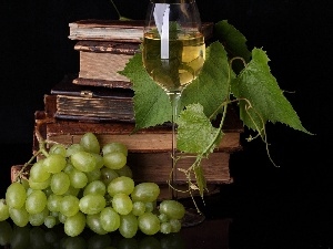 green ones, Grapes, Wine, old, leaves, Books