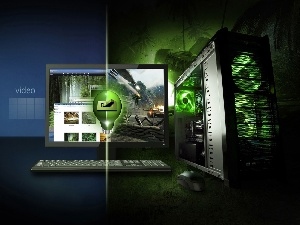 green ones, keyboard, blue, monitor, background, PC