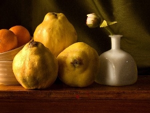 Colourfull Flowers, vase, quinces, Bowls, mandarin