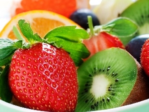 kiwi, orange, strawberries