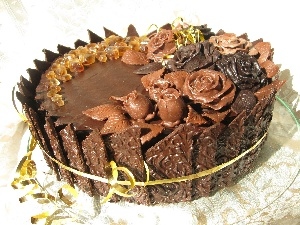 ornamentation, chocolate, Cake, ribbon, chocolate