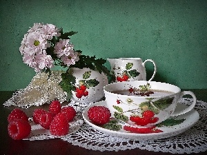 tea, package, Do, small bunch, Raspberries, flowers