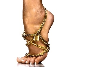 chain, padlock, foot