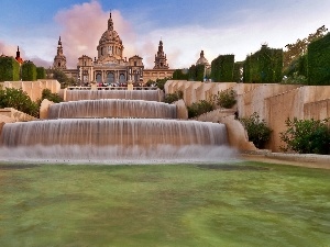 palace, fountain, Barcelona, Montjuic