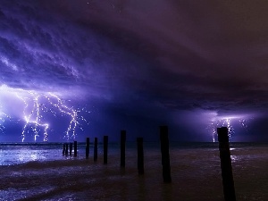 Pale, sea, Lightning, clouds