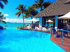 Palms, sea, house, Pool