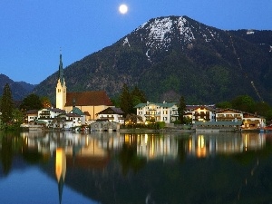 panorama, lake, Bavaria, town, Mountains