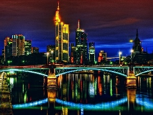 panorama, bridge, Germany, town, Frankfurt