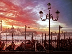 panorama, Grande, Gondolas, dawn, town, Canal