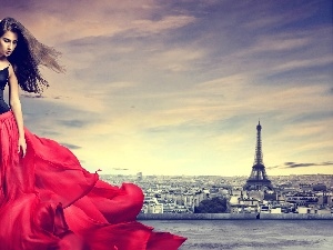 panorama, Eiffla, Paris, Women, town, tower